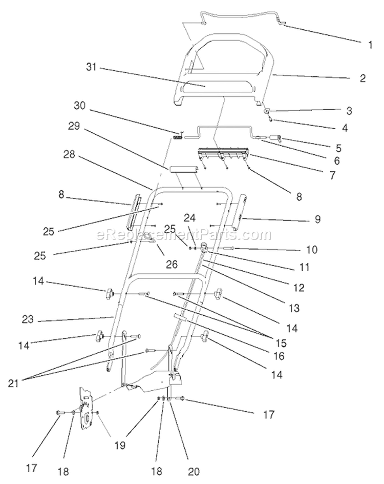 Handle and Controls Assembly Diagram and Parts List for 20652 200000001-200999999 - 2000 Toro Lawn Mower
