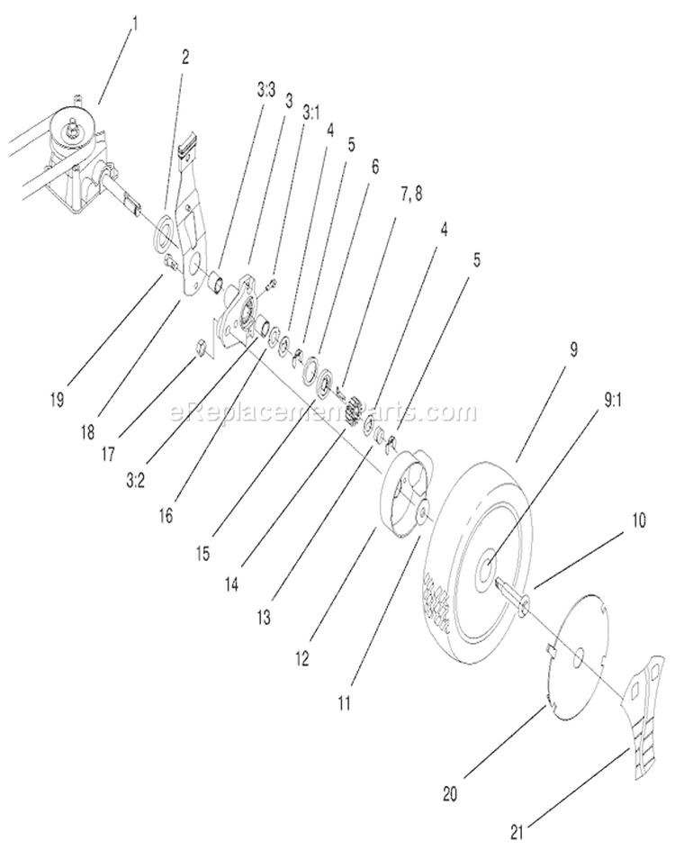 Rear Axle Assembly Diagram and Parts List for 20652 200000001-200999999 - 2000 Toro Lawn Mower