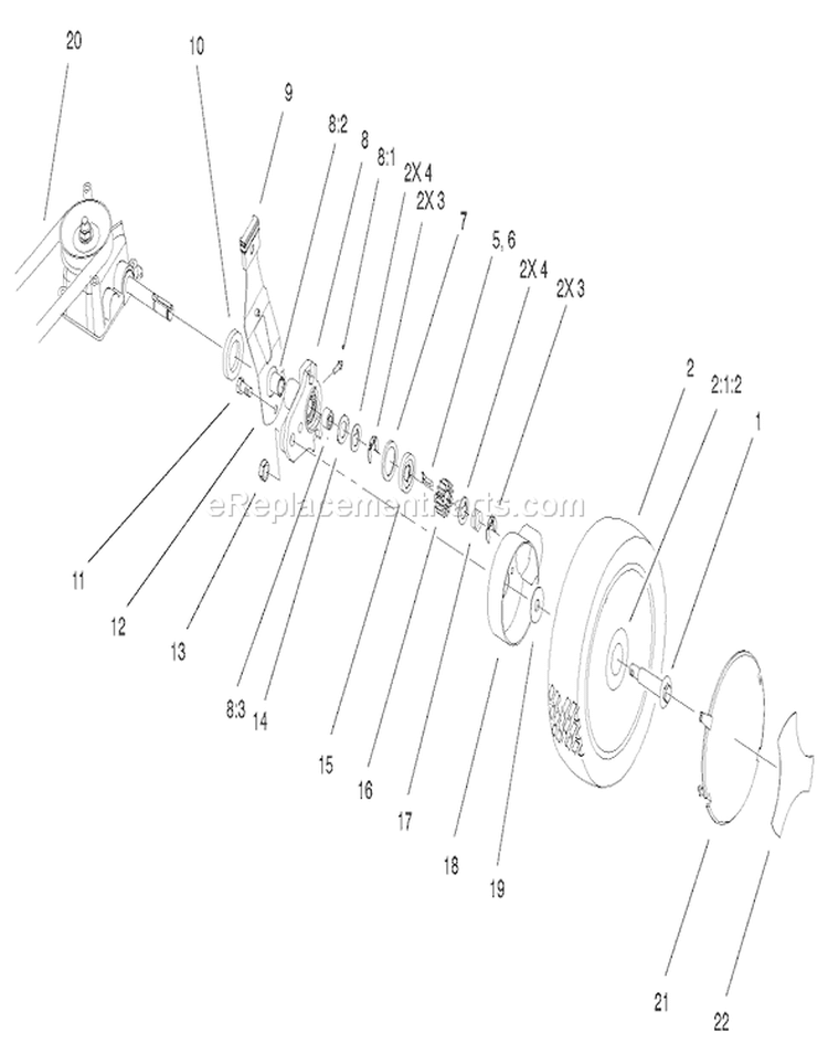 Gear Case and Wheel Assembly Diagram and Parts List for 20652 210000435-210999999 - 2001 Toro Lawn Mower