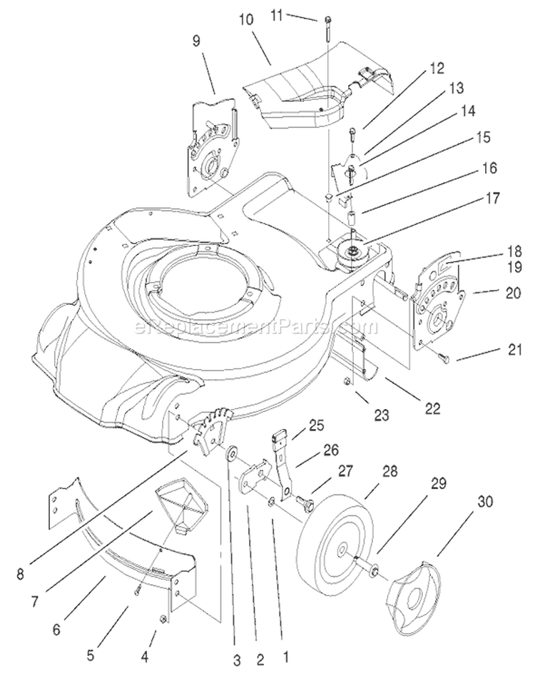 Housing and Bracket Assembly Diagram and Parts List for 20652 210000435-210999999 - 2001 Toro Lawn Mower