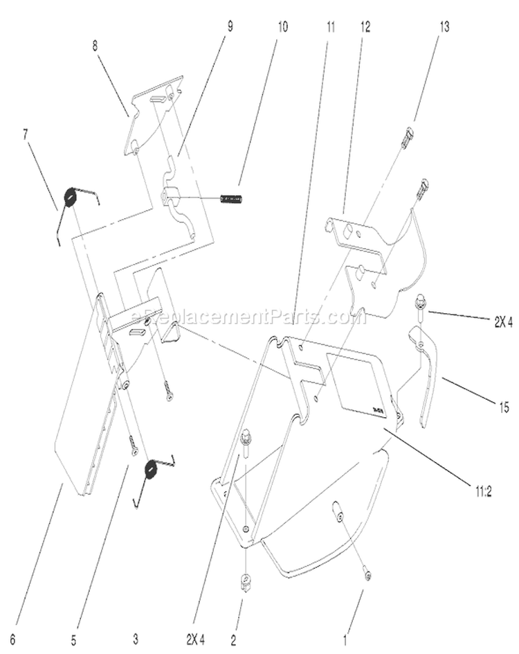 Rear Bag Tunnel Assembly Diagram and Parts List for 20652 210000435-210999999 - 2001 Toro Lawn Mower