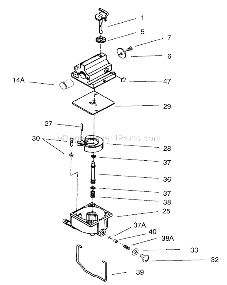 Carburetor Assembly Diagram and Parts List for 20653 200000001-200999999 - 2000 Toro Lawn Mower