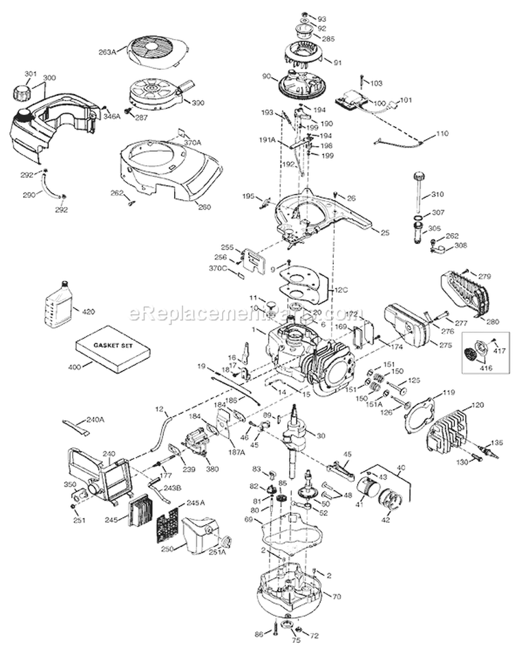 Engine Diagram and Parts List for 20653 200000001-200999999 - 2000 Toro Lawn Mower
