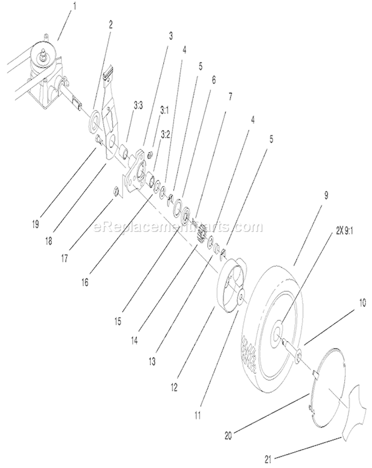 Wheel Assembly Diagram and Parts List for 20653 200000001-200999999 - 2000 Toro Lawn Mower