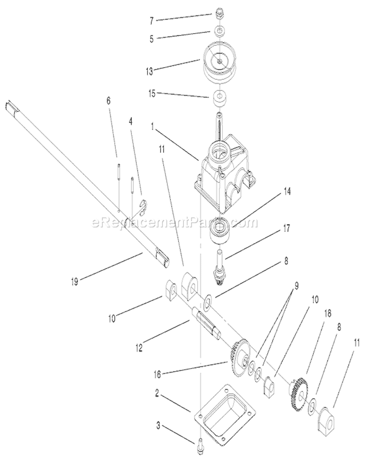 Gear Case Assembly Diagram and Parts List for 20654 270000001-270999999 - 2007 Toro Lawn Mower
