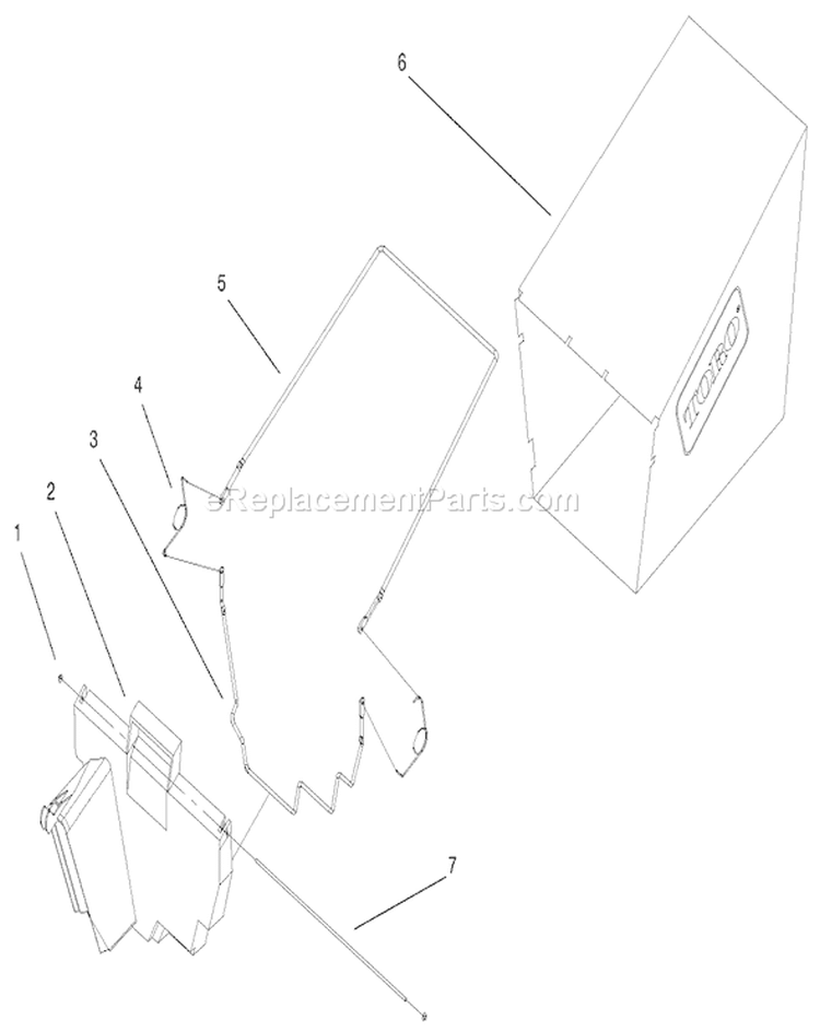 Grass Bagging Assembly Diagram and Parts List for 20654 270000001-270999999 - 2007 Toro Lawn Mower