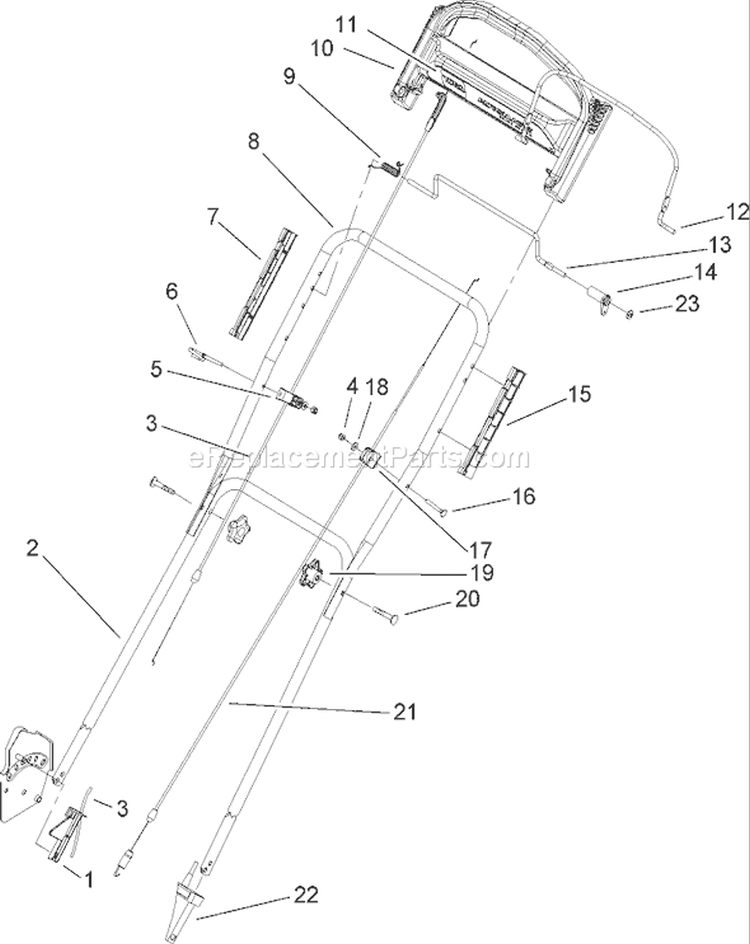 Handle and Control Assembly Diagram and Parts List for 20654 270000001-270999999 - 2007 Toro Lawn Mower