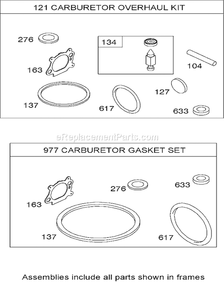 Carburetor Overhaul Kit Diagram and Parts List for 20654 270000001-270999999 - 2007 Toro Lawn Mower