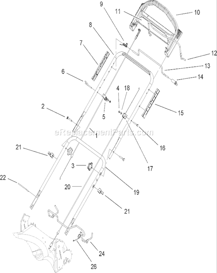 Handle Assembly Diagram and Parts List for 20655 260000001-260999999 - 2006 Toro Lawn Mower
