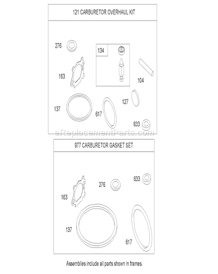 Carburetor Overhaul Kit Diagram and Parts List for 20655 270000001-270999999 - 2007 Toro Lawn Mower