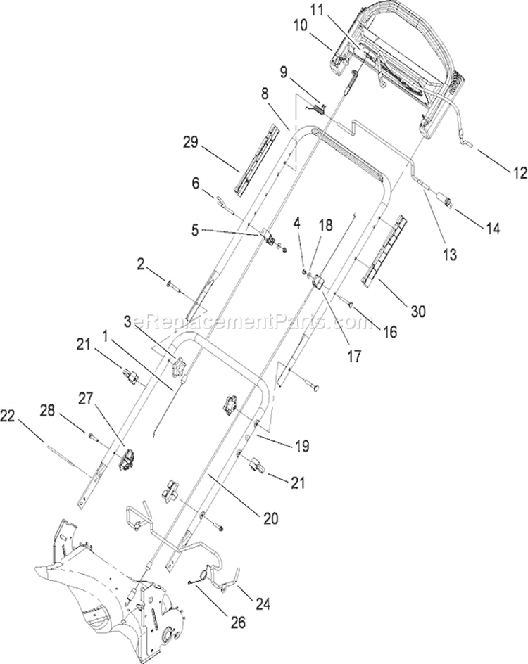 Handle Assembly Diagram and Parts List for 20655 280000001-280999999 - 2008 Toro Lawn Mower