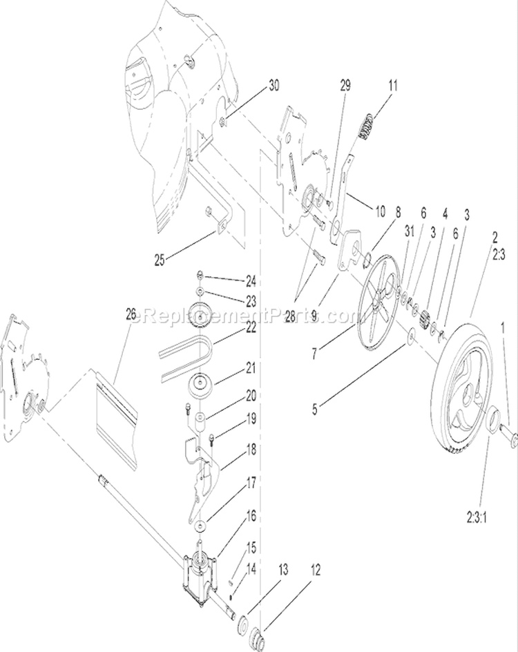 Rear Axle and Transmission Assembly Diagram and Parts List for 20017 230000001-230999999 - 2003 Toro Lawn Mower