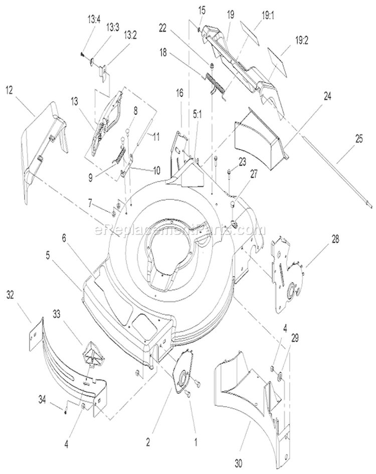 Deck Assembly Diagram and Parts List for 20655 250000001-250999999 - 2005 Toro Lawn Mower
