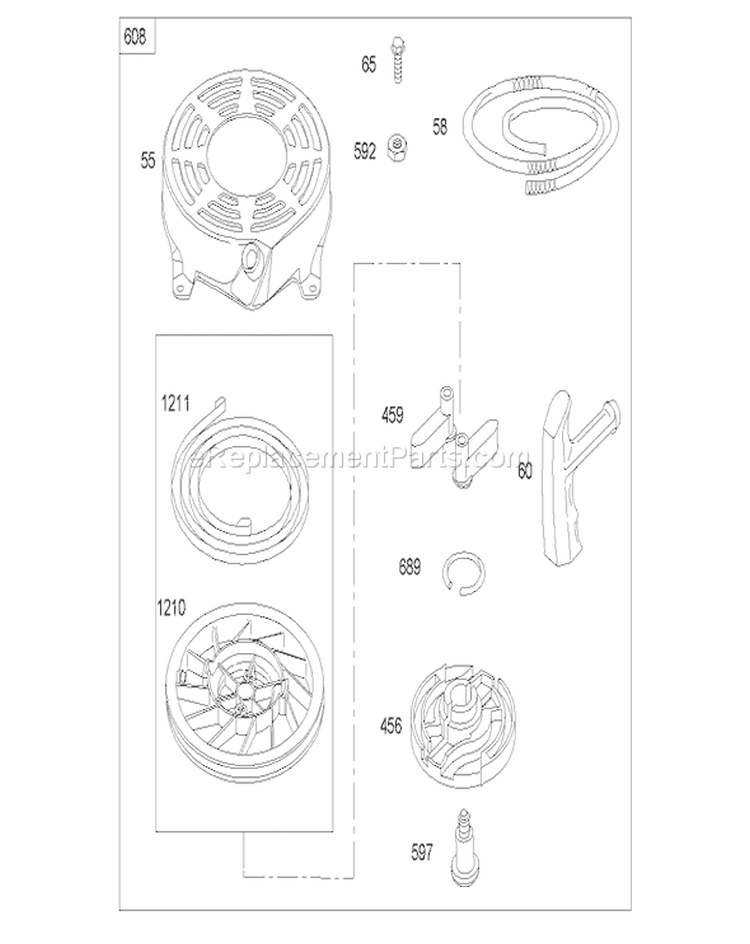 Starter Assembly Diagram and Parts List for 20655 250000001-250999999 - 2005 Toro Lawn Mower