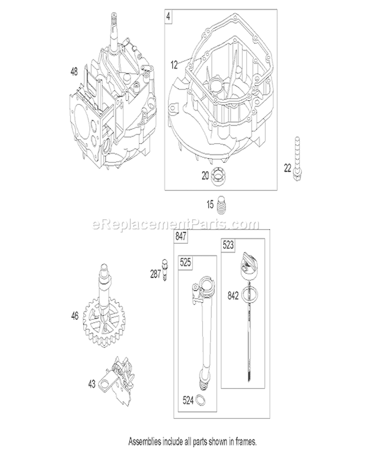 Crankcase Assembly Diagram and Parts List for 20655 250000001-250999999 - 2005 Toro Lawn Mower