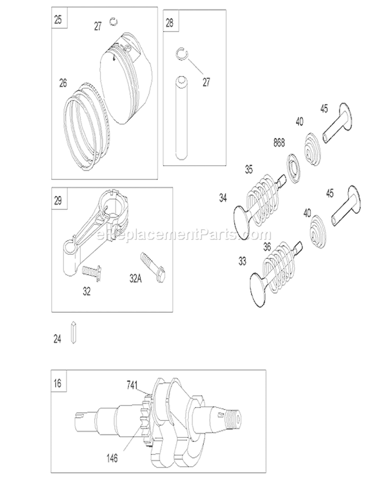 Crankshaft Assembly Diagram and Parts List for 20655 250000001-250999999 - 2005 Toro Lawn Mower