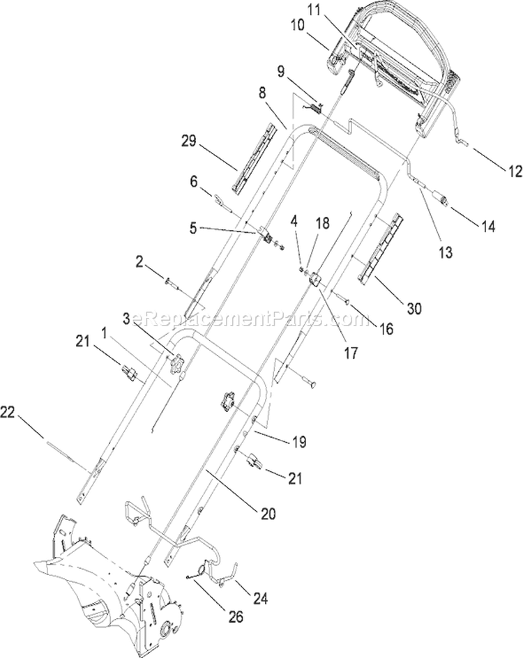 Handle Assembly Diagram and Parts List for 20656 280000001-280999999 - 2008 Toro Lawn Mower
