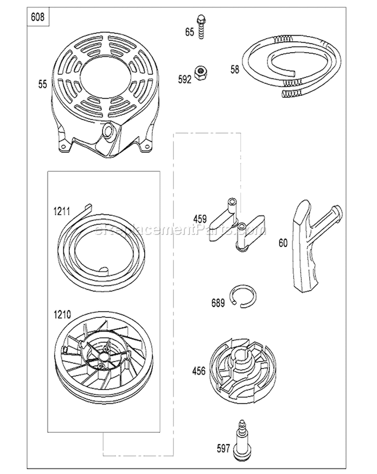 Starter Assembly Diagram and Parts List for 20065 280072442-280999999 - 2008 Toro Lawn Mower