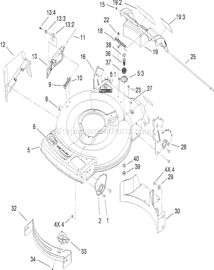 Deck, Side Chute and Rear Door Assembly Diagram and Parts List for 20656 290000001-290999999 - 2009 Toro Lawn Mower