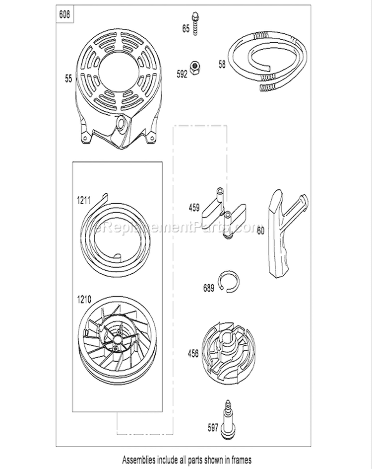 Starter Assembly Diagram and Parts List for 20092C 280000001-280999999 - 2008 Toro Lawn Mower