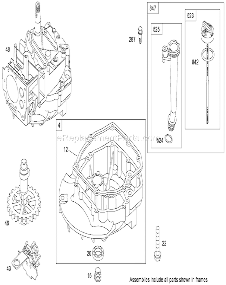 Crankcase Assembly Diagram and Parts List for 20066 280000001-280999999 - 2008 Toro Lawn Mower