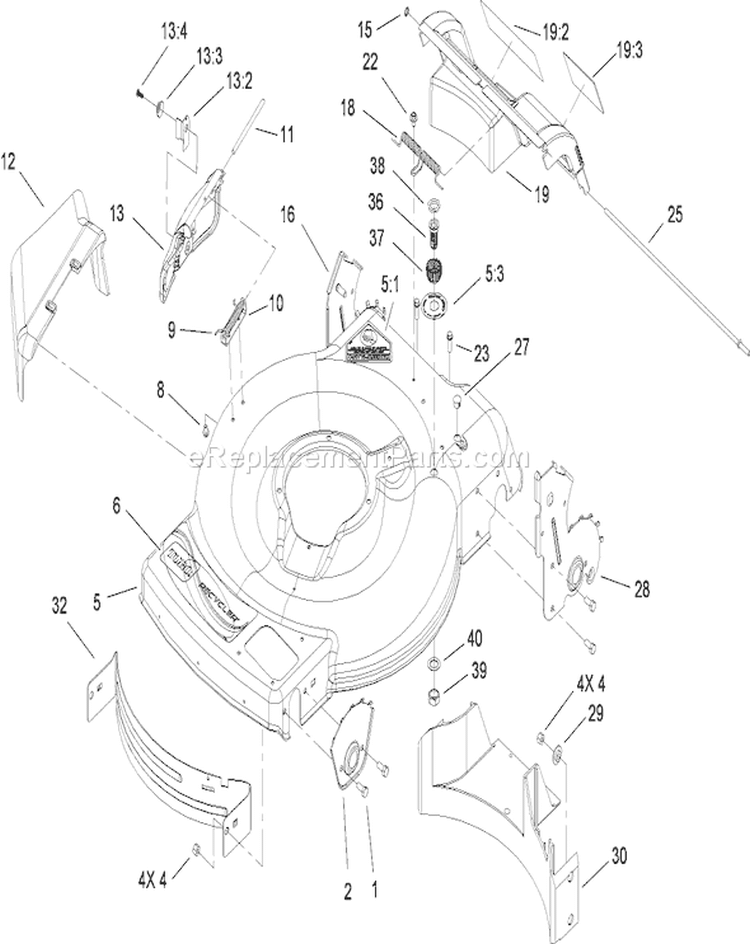 Deck, Side Chute and Rear Door Assembly Diagram and Parts List for 20658 290000001-290999999 - 2009 Toro Lawn Mower