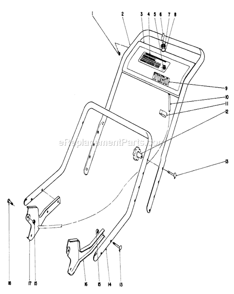Handle Assembly Diagram and Parts List for 20660 4000001-4999999 - 1974 Toro Lawn Mower