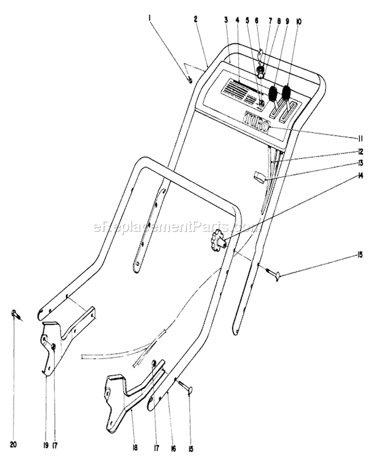 Page K Diagram and Parts List for 20660 4000001-4999999 - 1974 Toro Lawn Mower