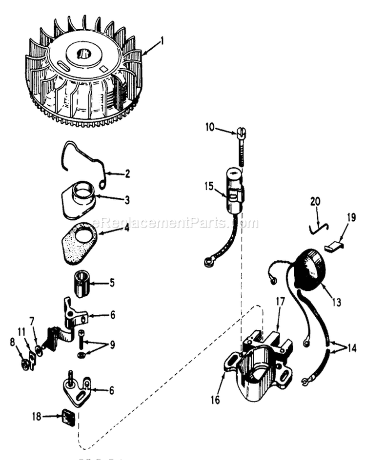 Magneto Diagram and Parts List for 20660 4000001-4999999 - 1974 Toro Lawn Mower
