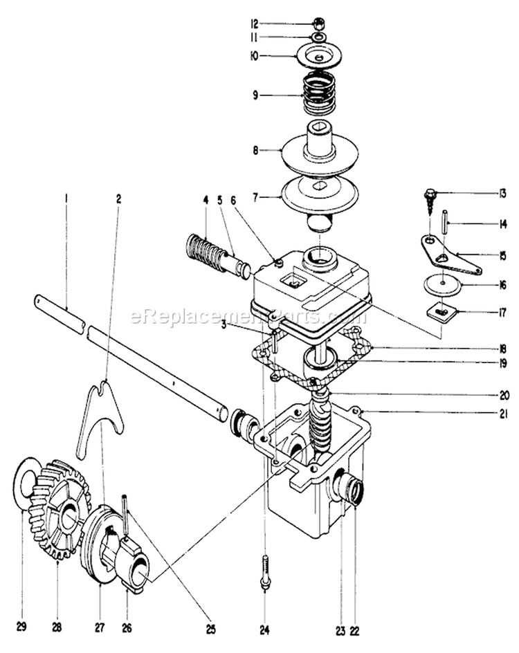Gear Case Assembly Diagram and Parts List for 20660 4000001-4999999 - 1974 Toro Lawn Mower