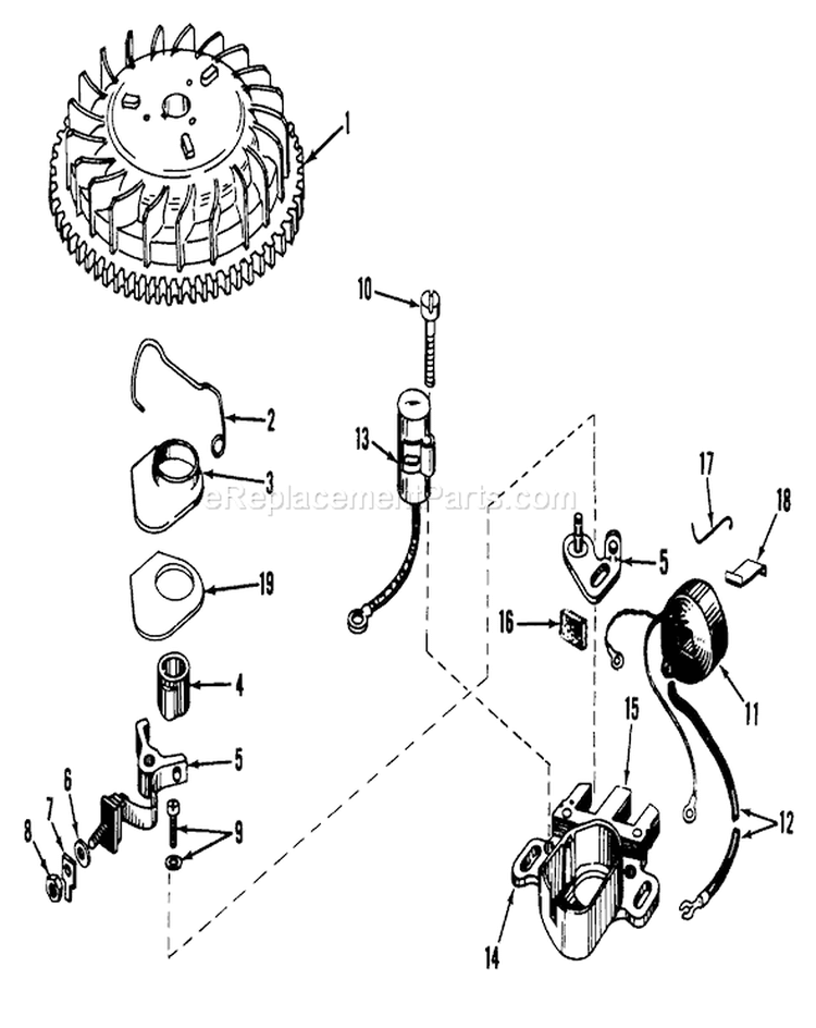 Magneto Diagram and Parts List for 20660 5000001-5999999 - 1975 Toro Lawn Mower