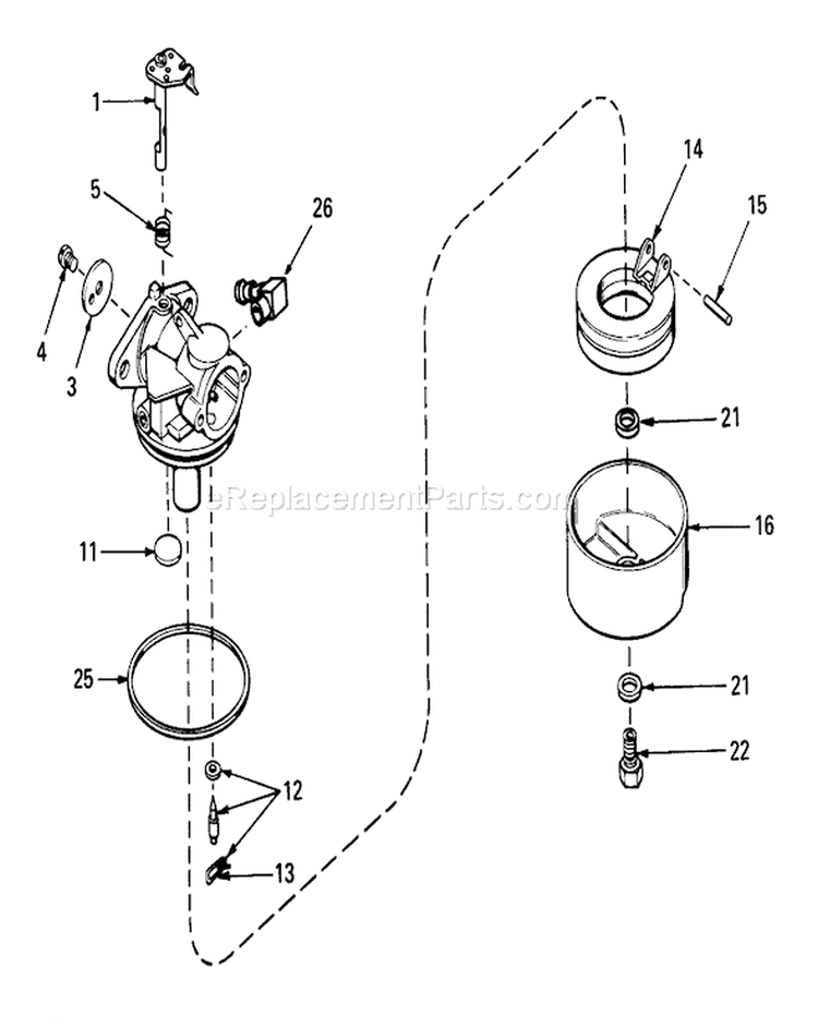 Carburetor Diagram and Parts List for 20660 5000001-5999999 - 1975 Toro Lawn Mower