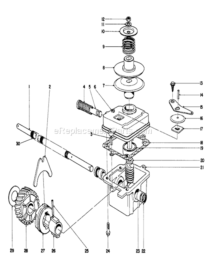 Gear Case Assembly Diagram and Parts List for 20660 5000001-5999999 - 1975 Toro Lawn Mower