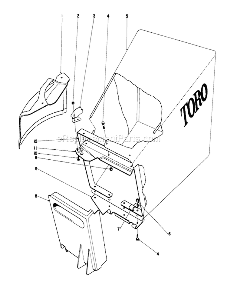 Grass Bag Assembly Diagram and Parts List for 20660 5000001-5999999 - 1975 Toro Lawn Mower