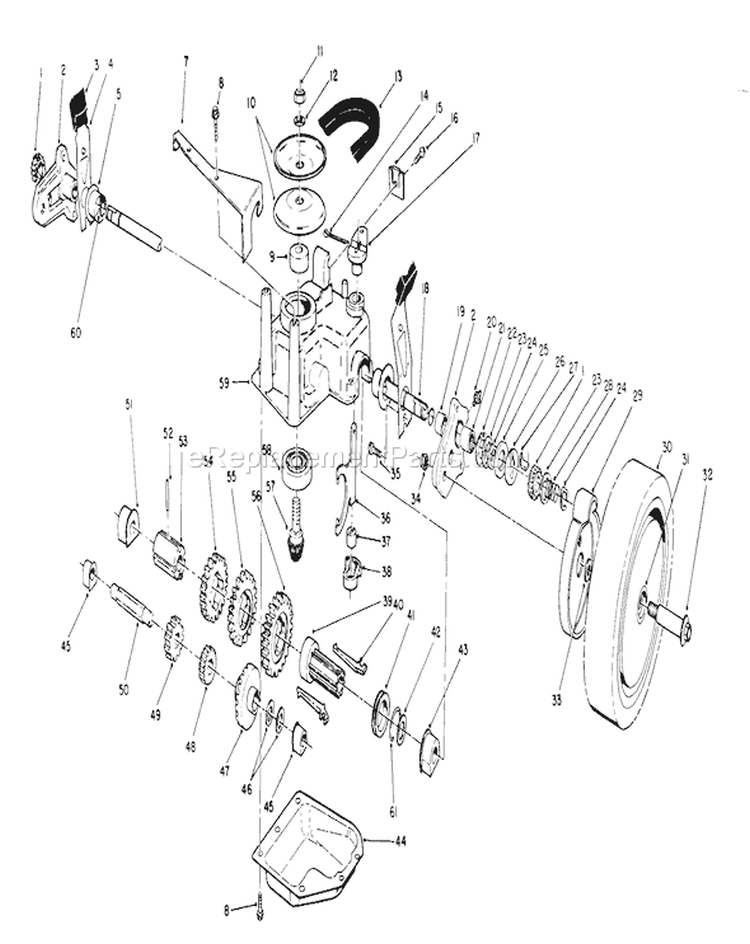 Gear Case Assembly Diagram and Parts List for 20666 0000001-0999999 - 1990 Toro Lawn Mower