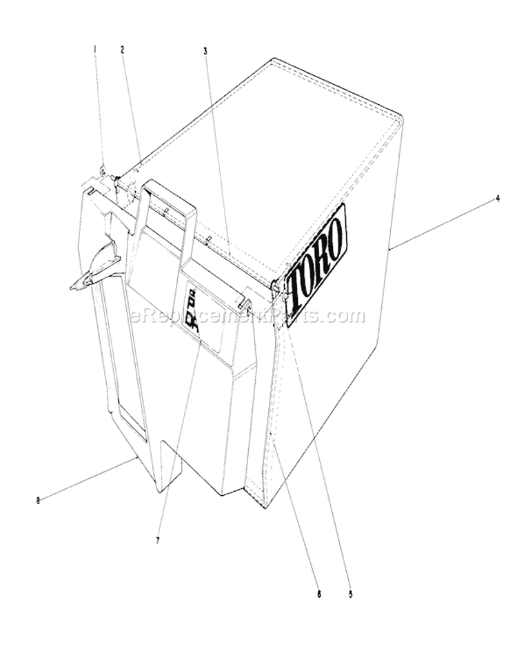 Grass Bag Assembly Diagram and Parts List for 20666 0000001-0999999 - 1990 Toro Lawn Mower