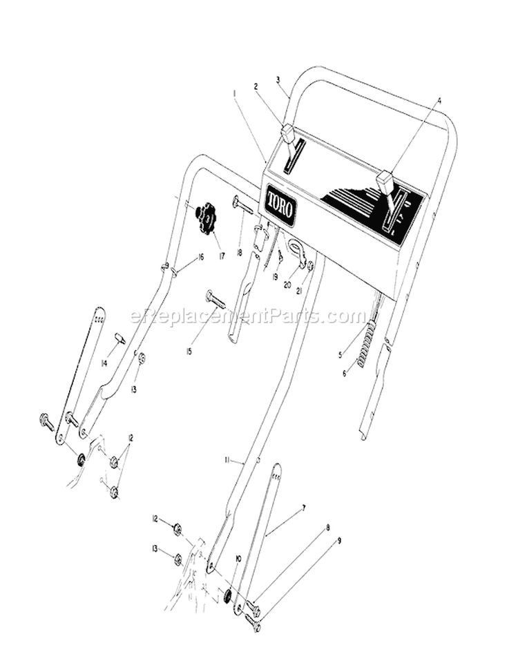 Handle Assembly Diagram and Parts List for 20666 0000001-0999999 - 1990 Toro Lawn Mower