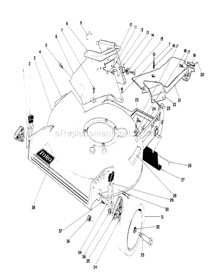 21" S.p. Rear Bagger Housing Assembly Diagram and Parts List for 20667 0000001-0999999 - 1990 Toro Lawn Mower