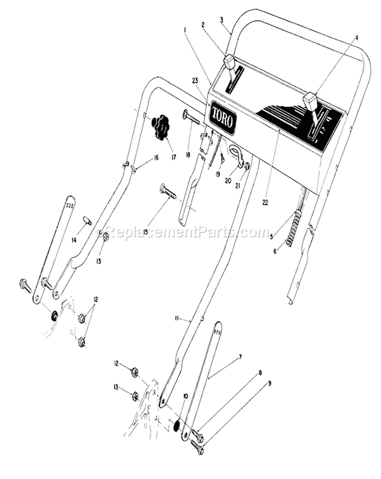 Handle Assembly Diagram and Parts List for 20668 0000001-0999999 - 1990 Toro Lawn Mower