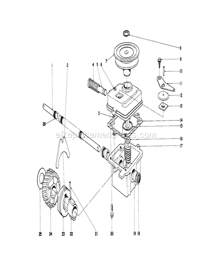 Gear Case Assembly Diagram and Parts List for 20673 6000001-6999999 - 1976 Toro Lawn Mower
