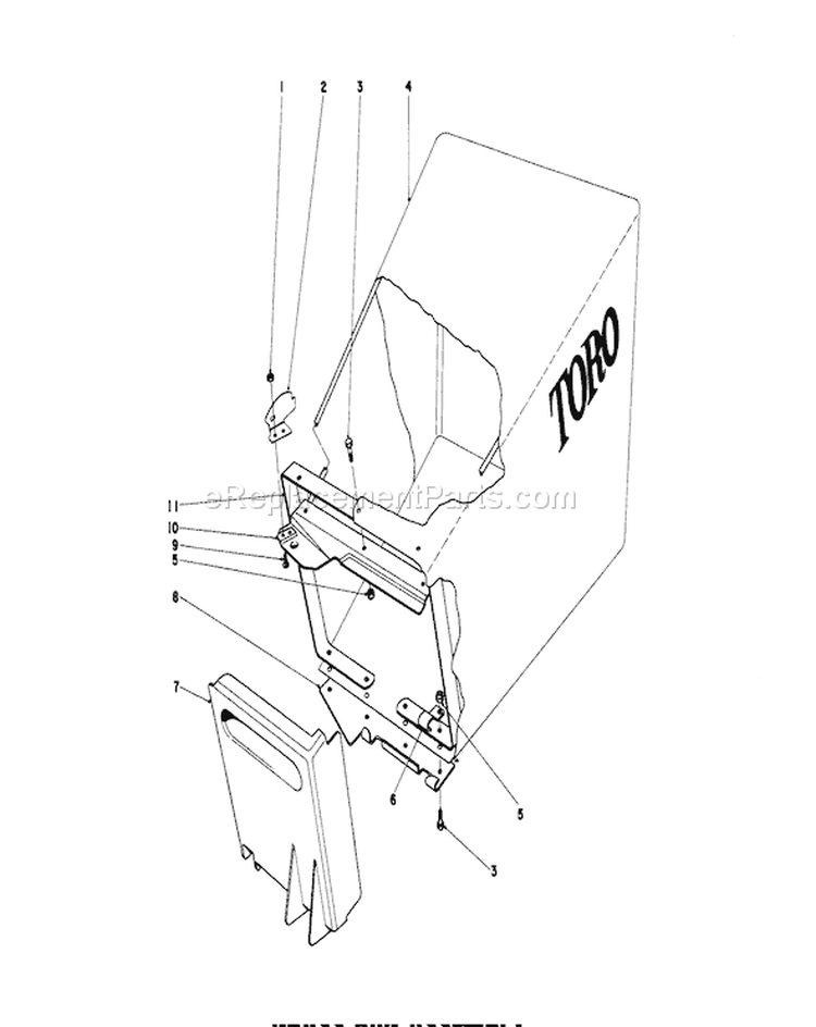 Grass Bag Assembly Diagram and Parts List for 20673 6000001-6999999 - 1976 Toro Lawn Mower