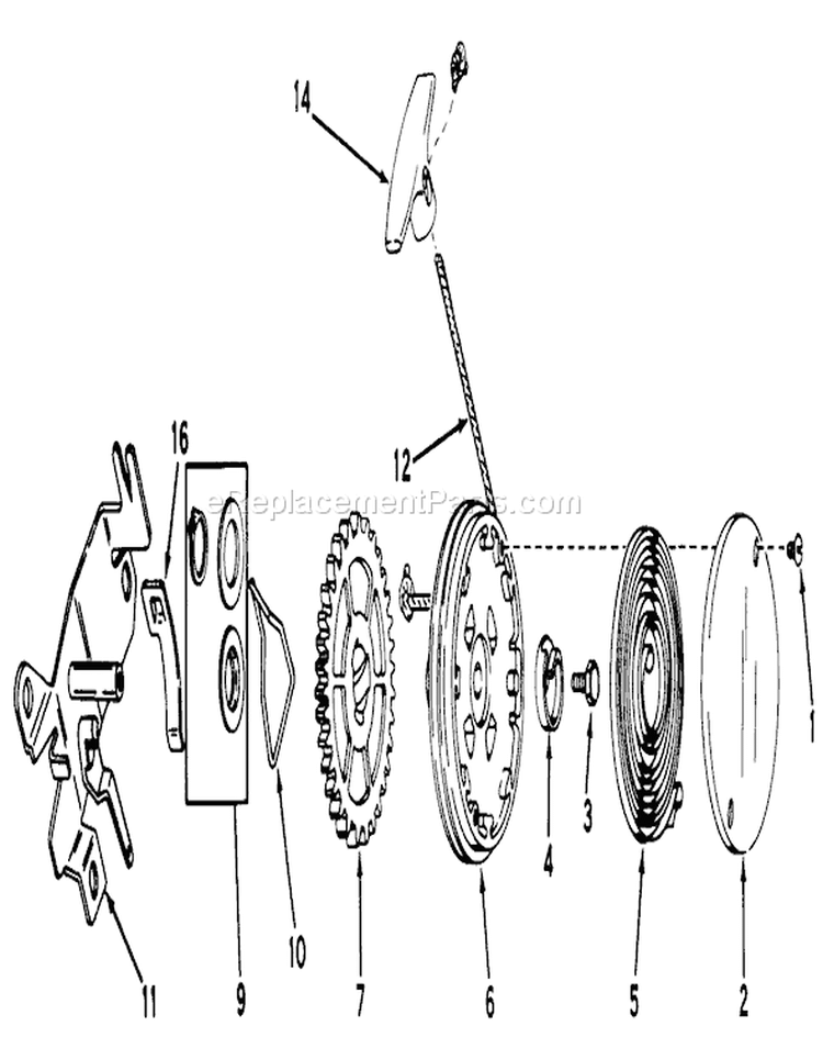 Rewind Starter Diagram and Parts List for 20562 7000001-7999999 - 1977 Toro Lawn Mower