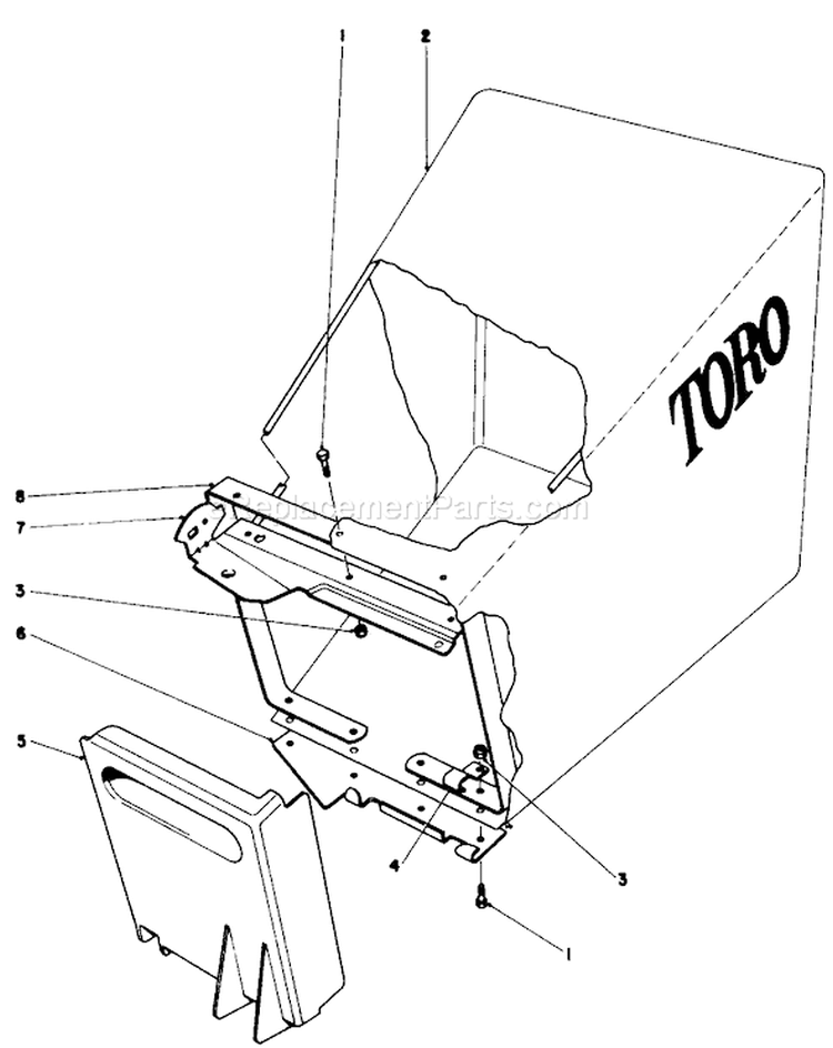 Grass Bag Assembly Diagram and Parts List for 20562 7000001-7999999 - 1977 Toro Lawn Mower