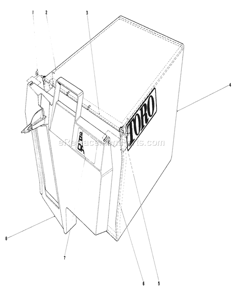 Grass Bag Assembly Diagram and Parts List for 20674 3000001-3999999 - 1983 Toro Lawn Mower