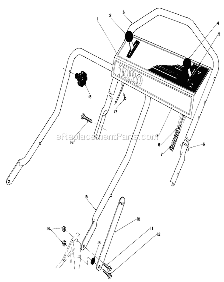 Handle Assembly Diagram and Parts List for 20674 3000001-3999999 - 1983 Toro Lawn Mower