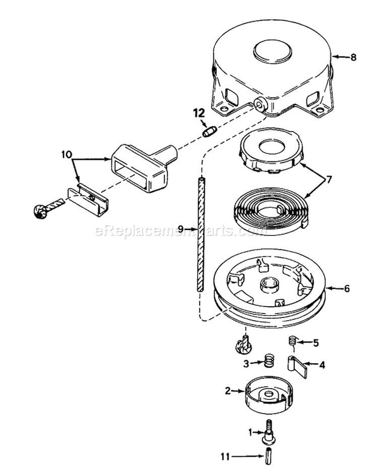 Rewind Starter Diagram and Parts List for 20675 5000001-5999999 - 1985 Toro Lawn Mower