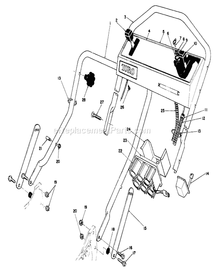 Handle Assembly Diagram and Parts List for 20677 0000001-0002101 - 1990 Toro Lawn Mower