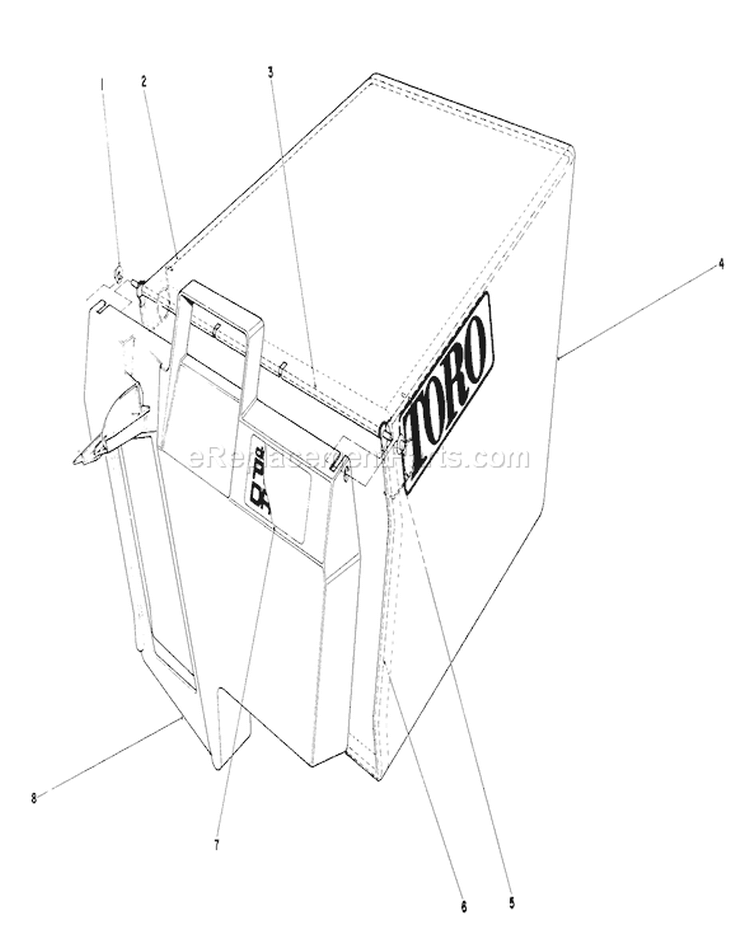 Grass Bag Assembly Diagram and Parts List for 20677 0002102-0999999 - 1990 Toro Lawn Mower