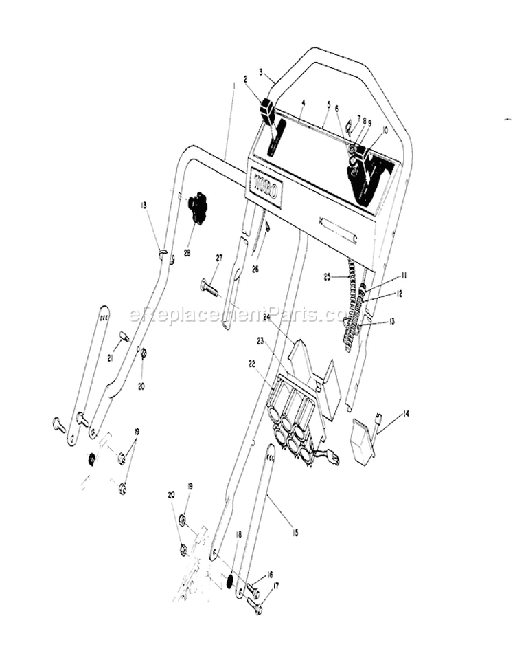 Handle Assembly Diagram and Parts List for 20677 0002102-0999999 - 1990 Toro Lawn Mower