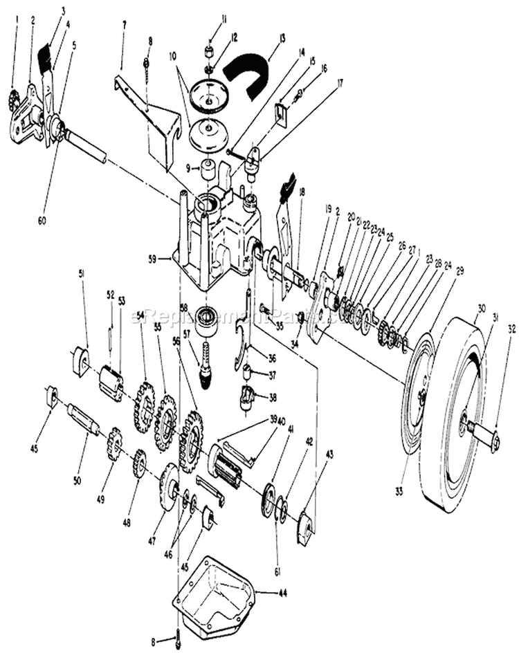 Gear Case Assembly Diagram and Parts List for 20671 9000001-9999999 - 1989 Toro Lawn Mower